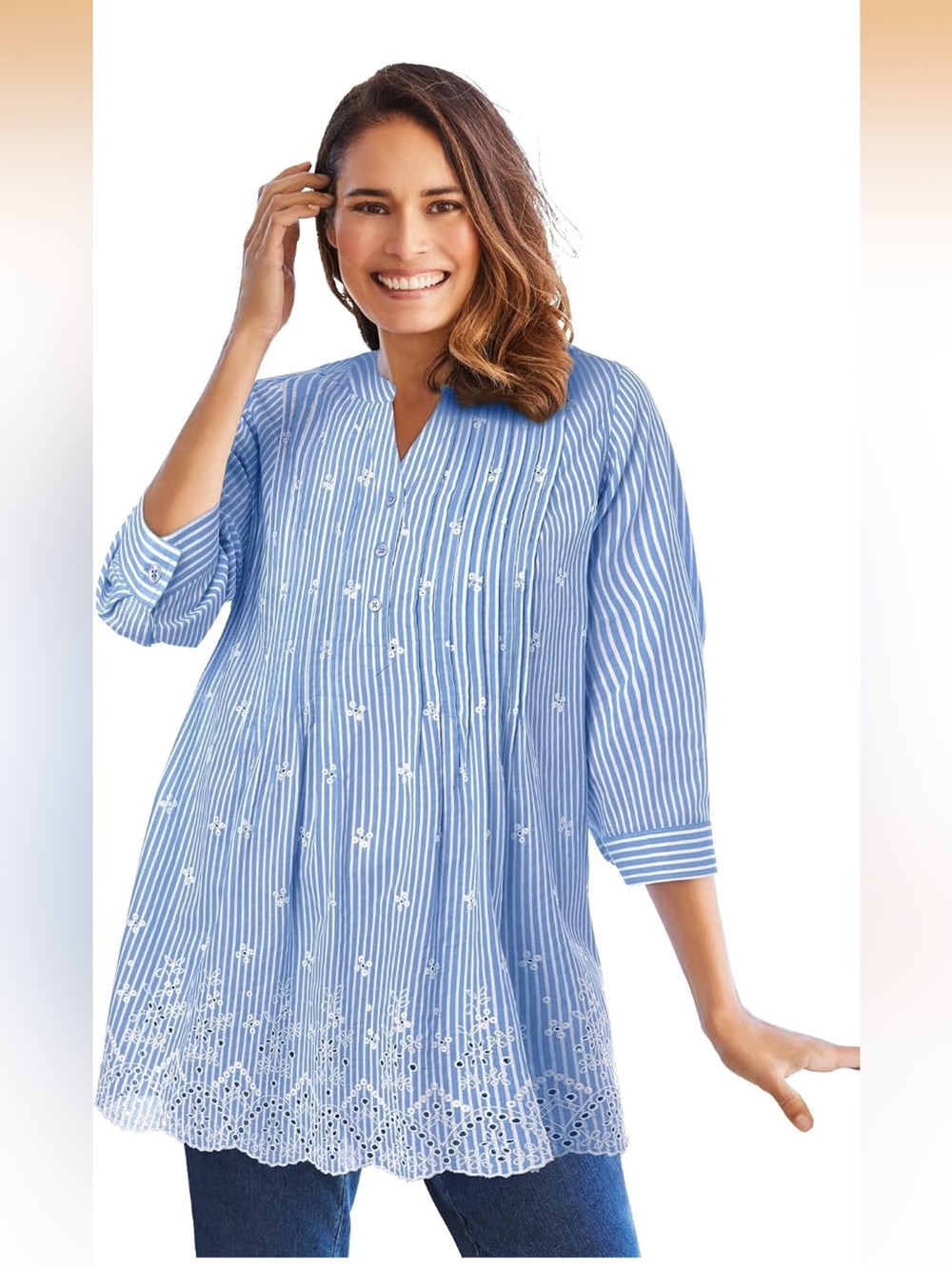 Woman Within Plus Size Embroidered Pintuck Tunic 3XL nwt